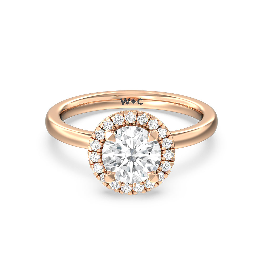 Seamless Plain Shank Halo Engagement Ring - 14KT White Gold Cushion