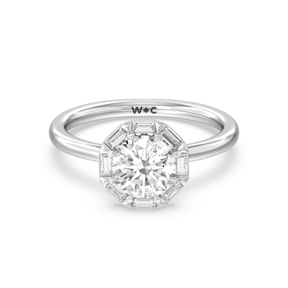 Vintage Baguette Halo Engagement Ring