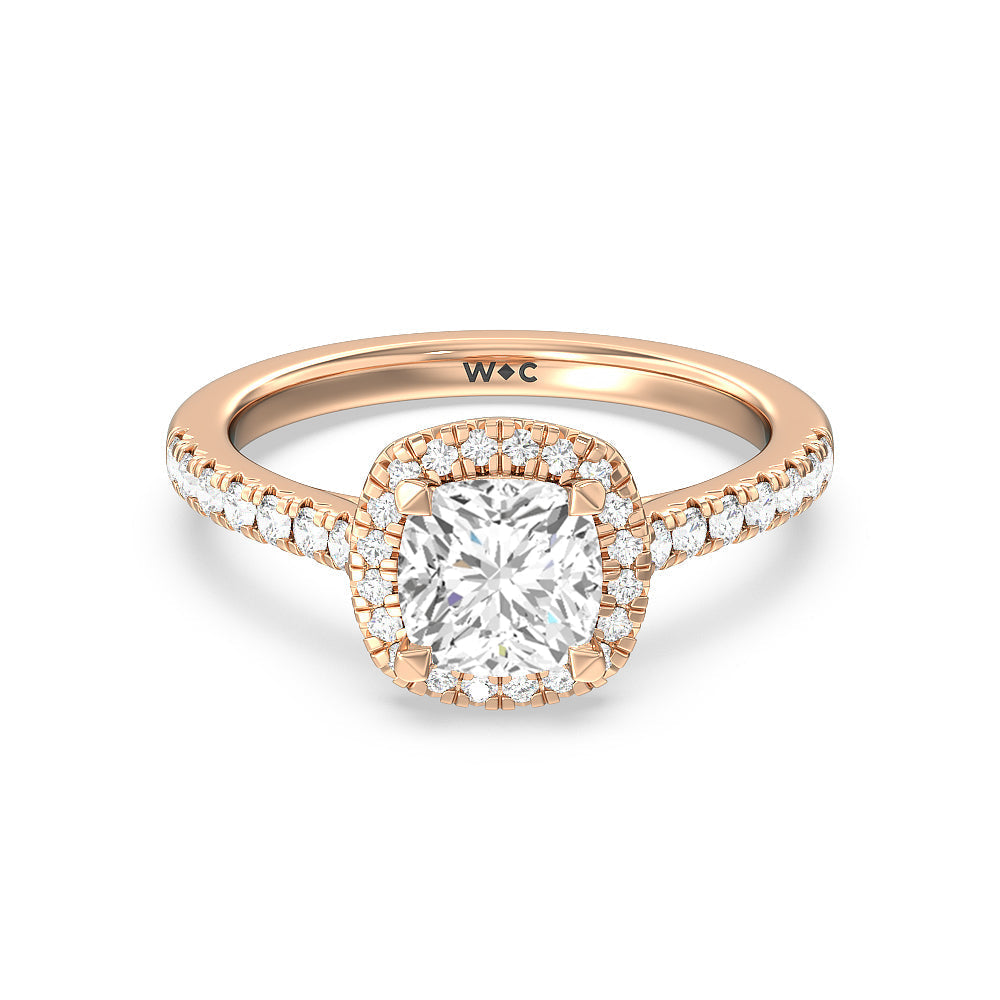 Halo Cathedral Studded Engagement Ring - 14KT White Gold Cushion