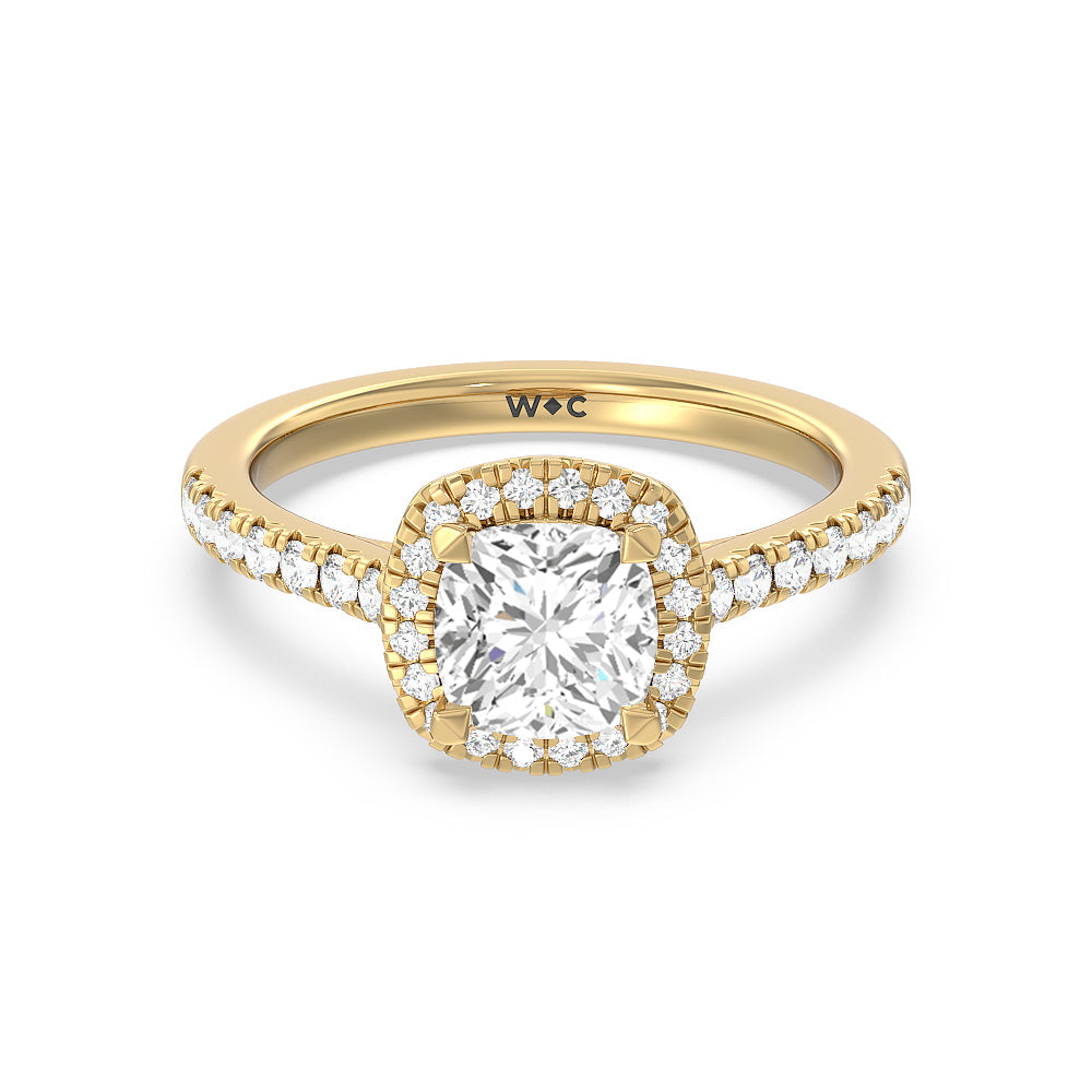 Halo Cathedral Studded Engagement Ring - 14KT White Gold Round
