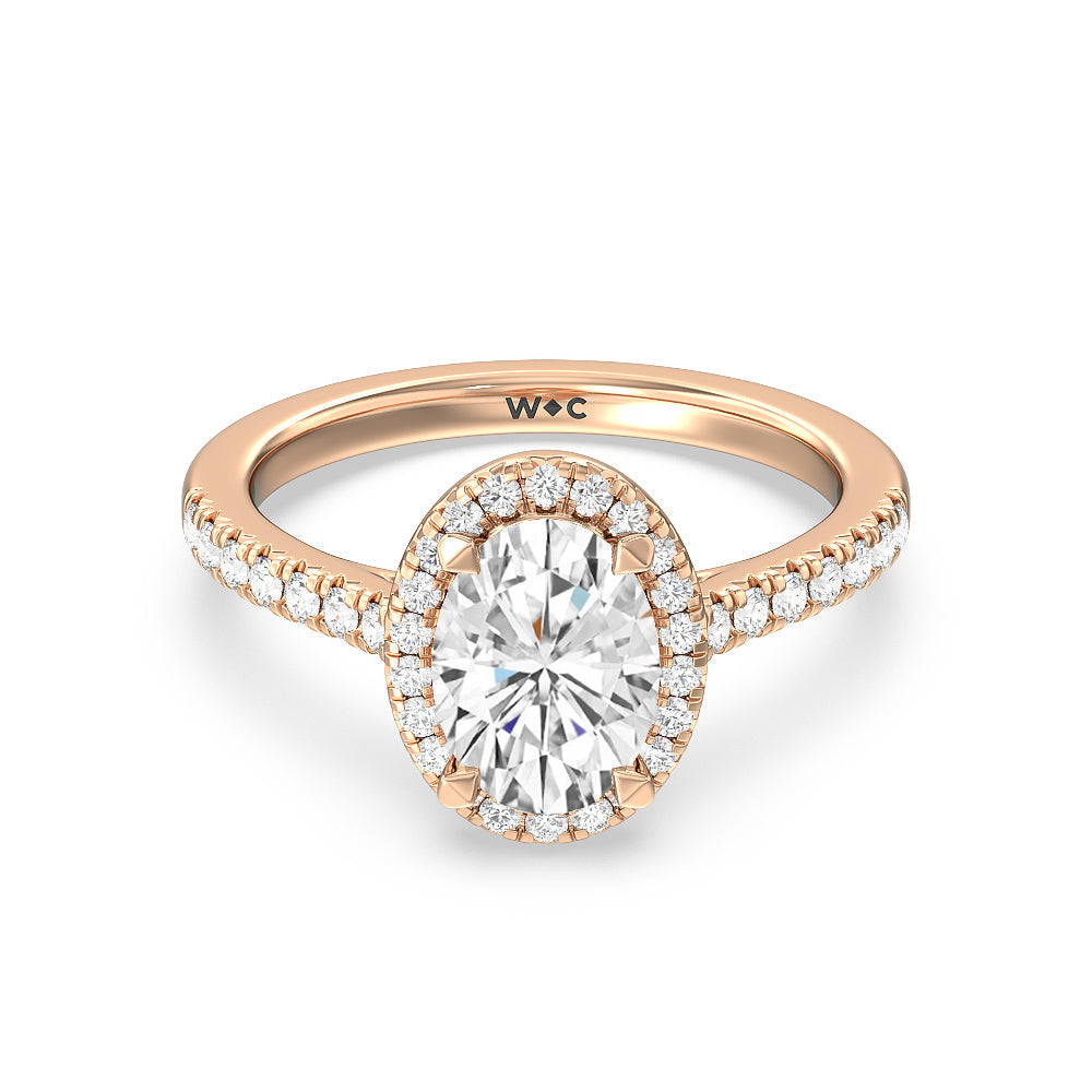 Halo Cathedral Studded Engagement Ring - 14KT White Gold Cushion