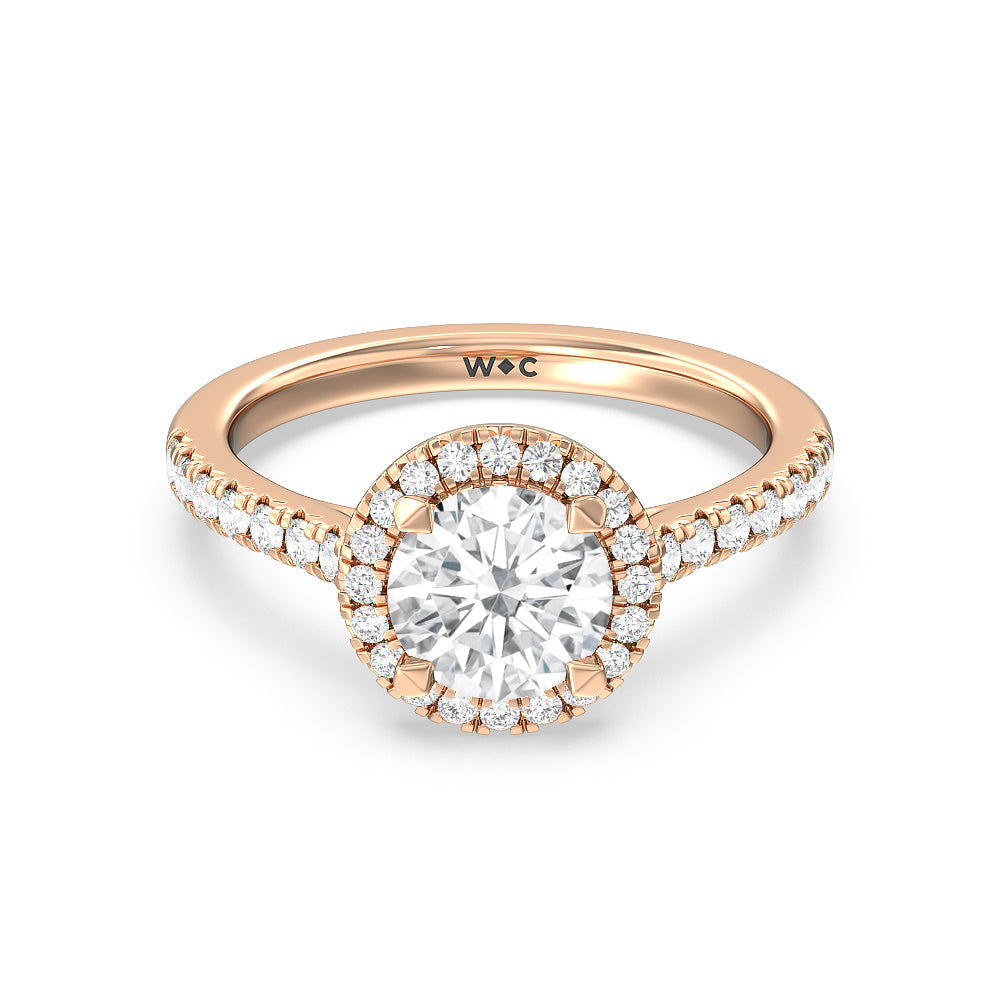Halo Cathedral Studded Engagement Ring - 14KT White Gold Cushion