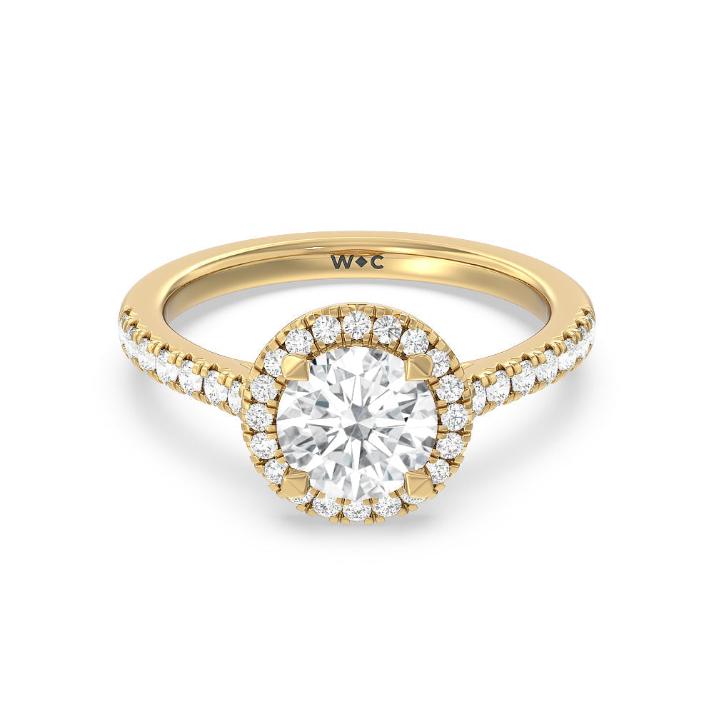 Halo Cathedral Studded Engagement Ring - 14KT White Gold Round
