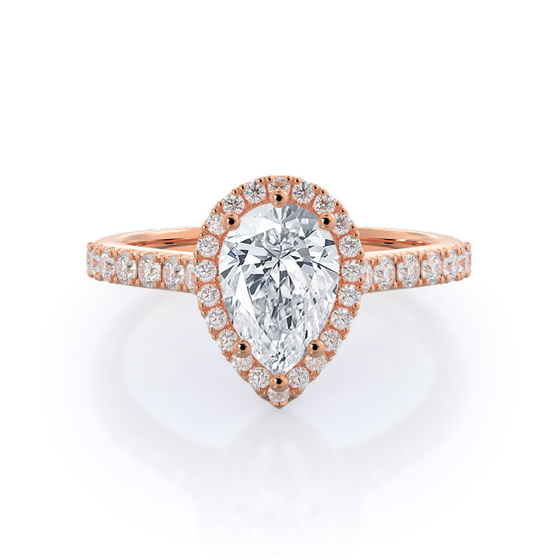 Pave Halo Engagement Ring - 14KT Rose Gold Pear