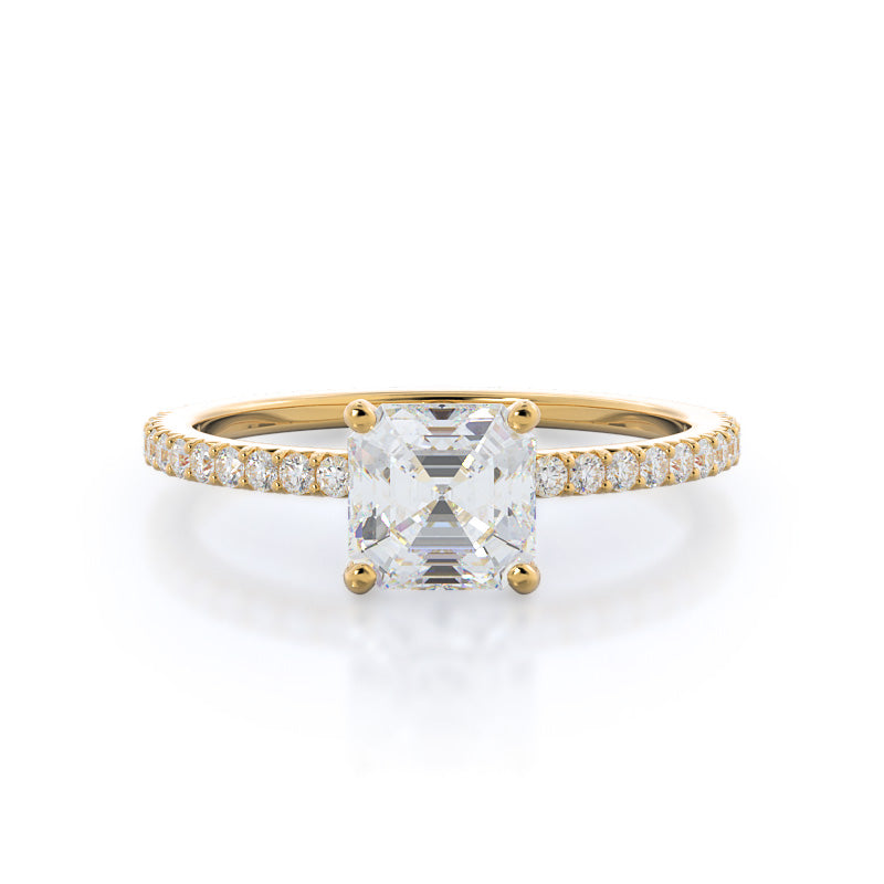 French Cut Pave Lab Diamond Engagement Ring - 14KT Yellow Gold Oval