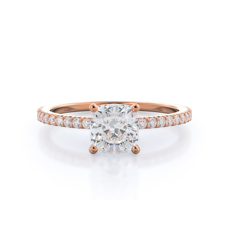 French Cut Pave Lab Diamond Engagement Ring - 14KT Yellow Gold Oval