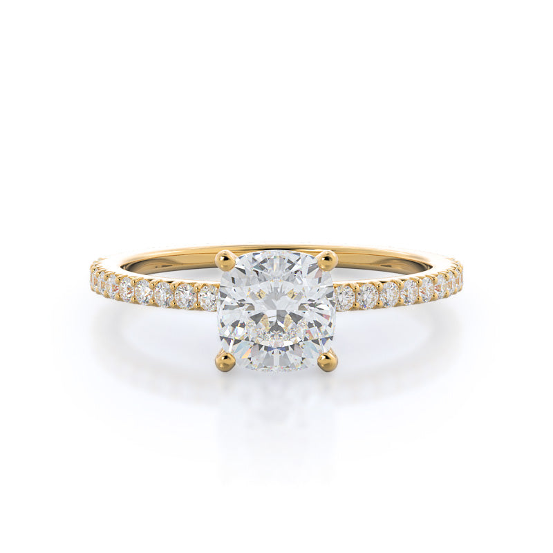 French Cut Pave Lab Diamond Engagement Ring - 14KT Yellow Gold Oval