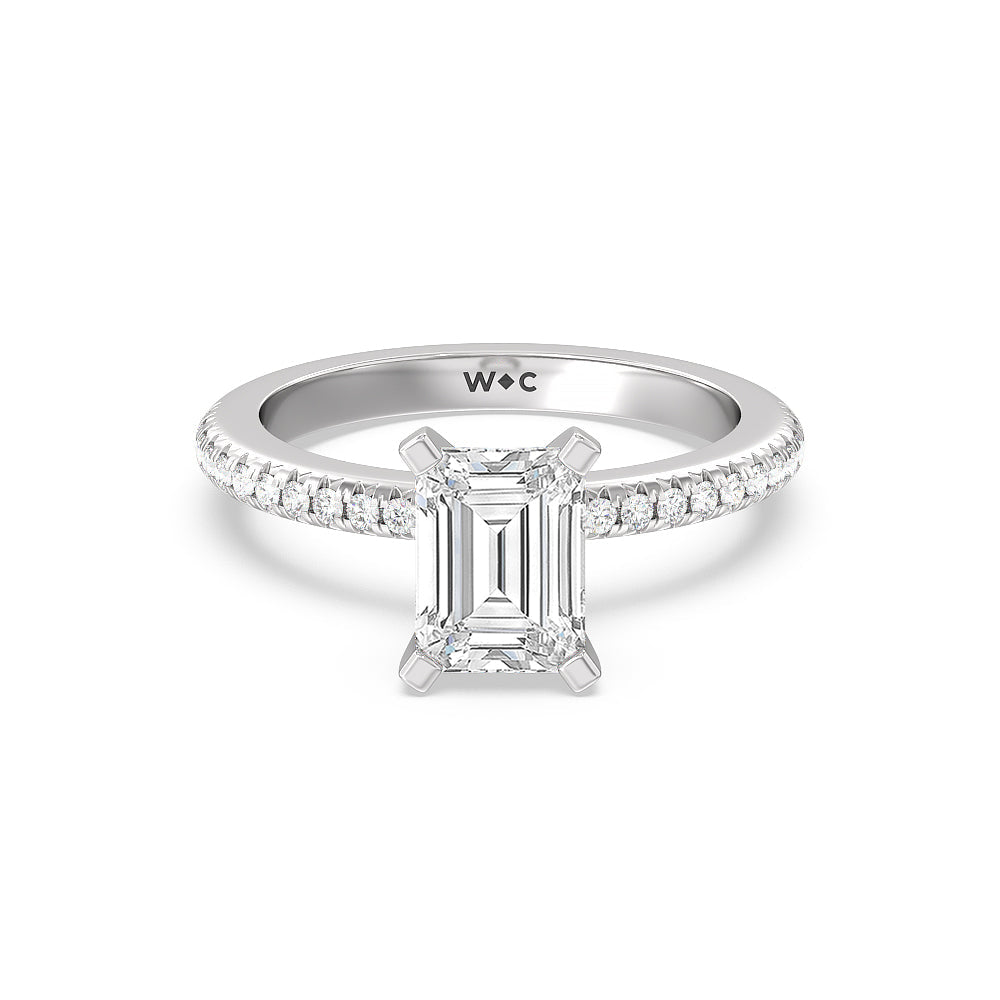 French Cut Pave Lab Diamond Engagement Ring - 14KT Rose Gold Round