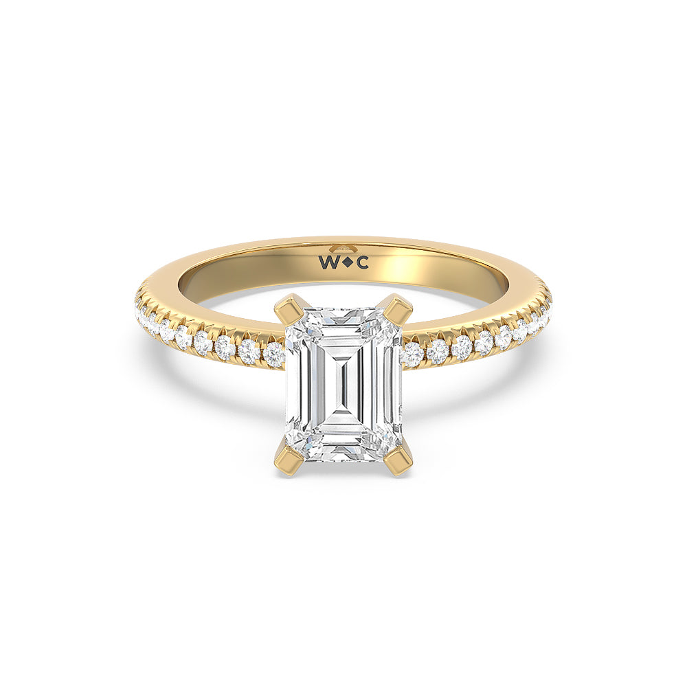French Cut Pave Lab Diamond Engagement Ring - 14KT Rose Gold Round