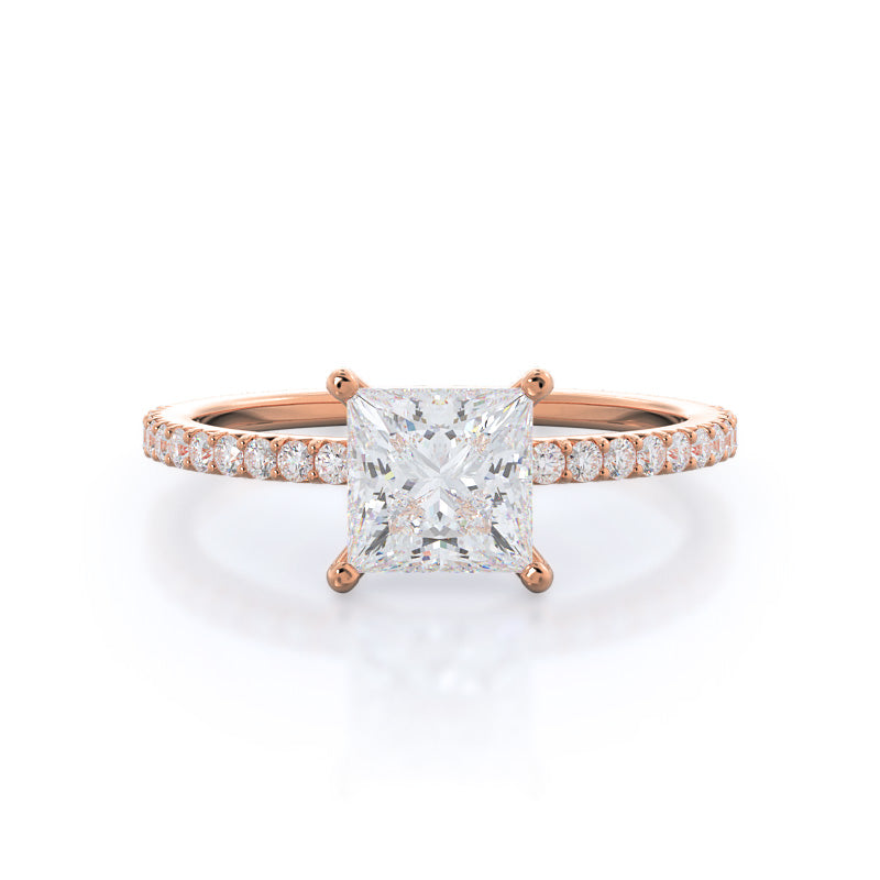 French Cut Pave Lab Diamond Engagement Ring - 14KT White Gold Oval
