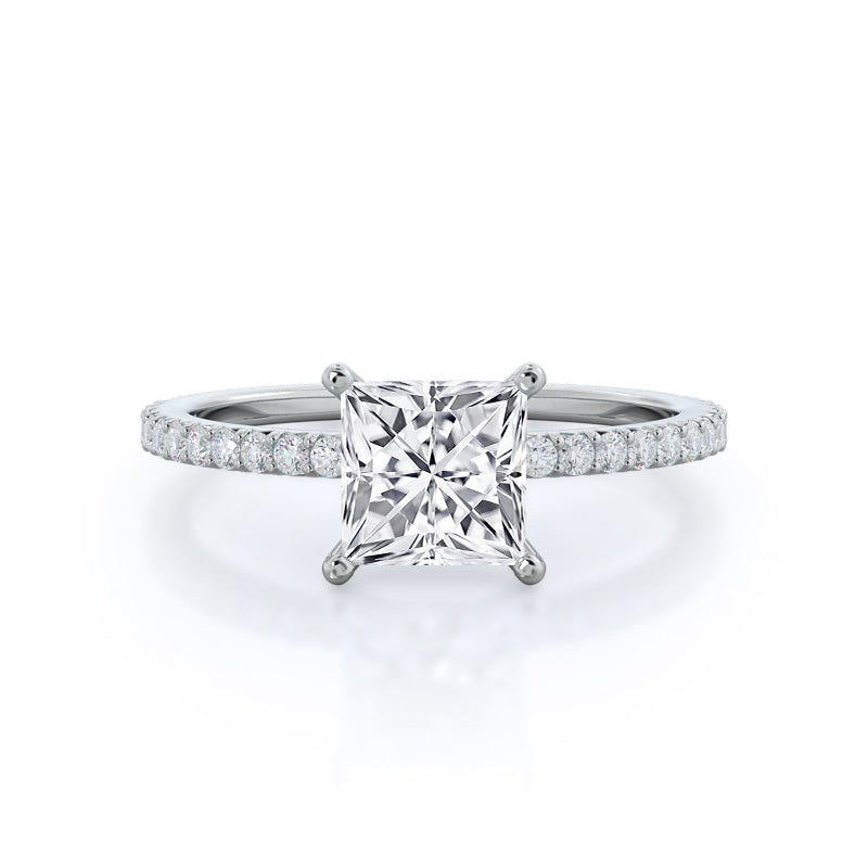 French Cut Pave Lab Diamond Engagement Ring - 14KT White Gold Oval