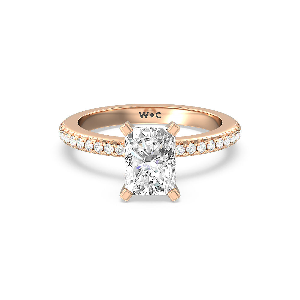 French Cut Pave Lab Diamond Engagement Ring - 14KT Yellow Gold Round
