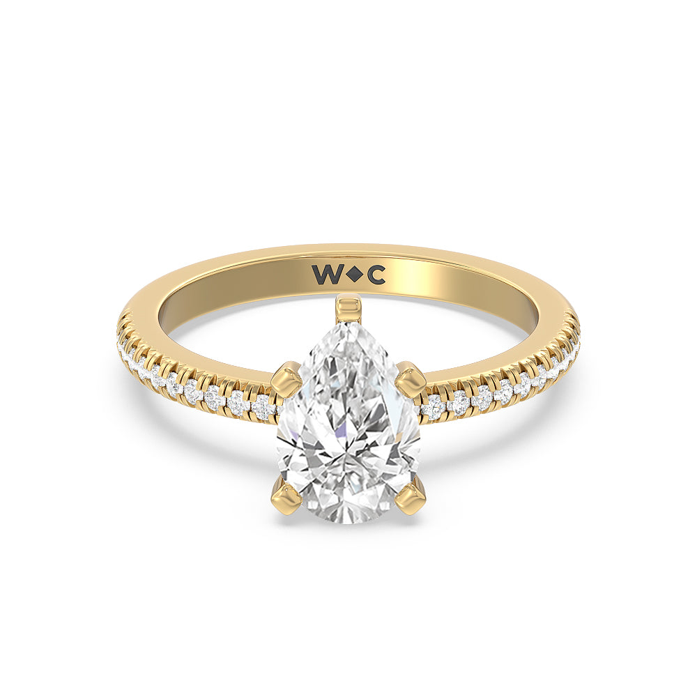 French Cut Pave Lab Diamond Engagement Ring - 14KT Yellow Gold Round