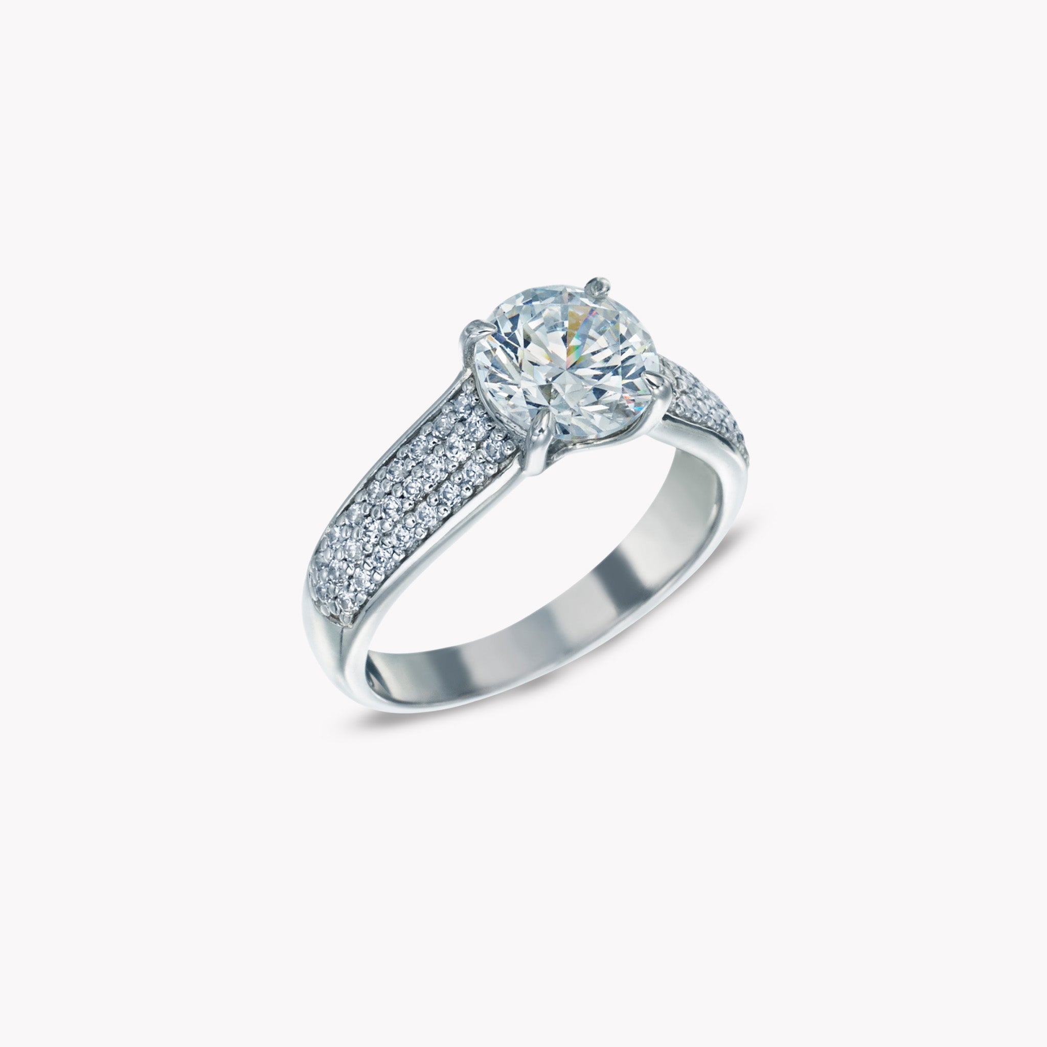 Pave 3 Row Solitaire Ring