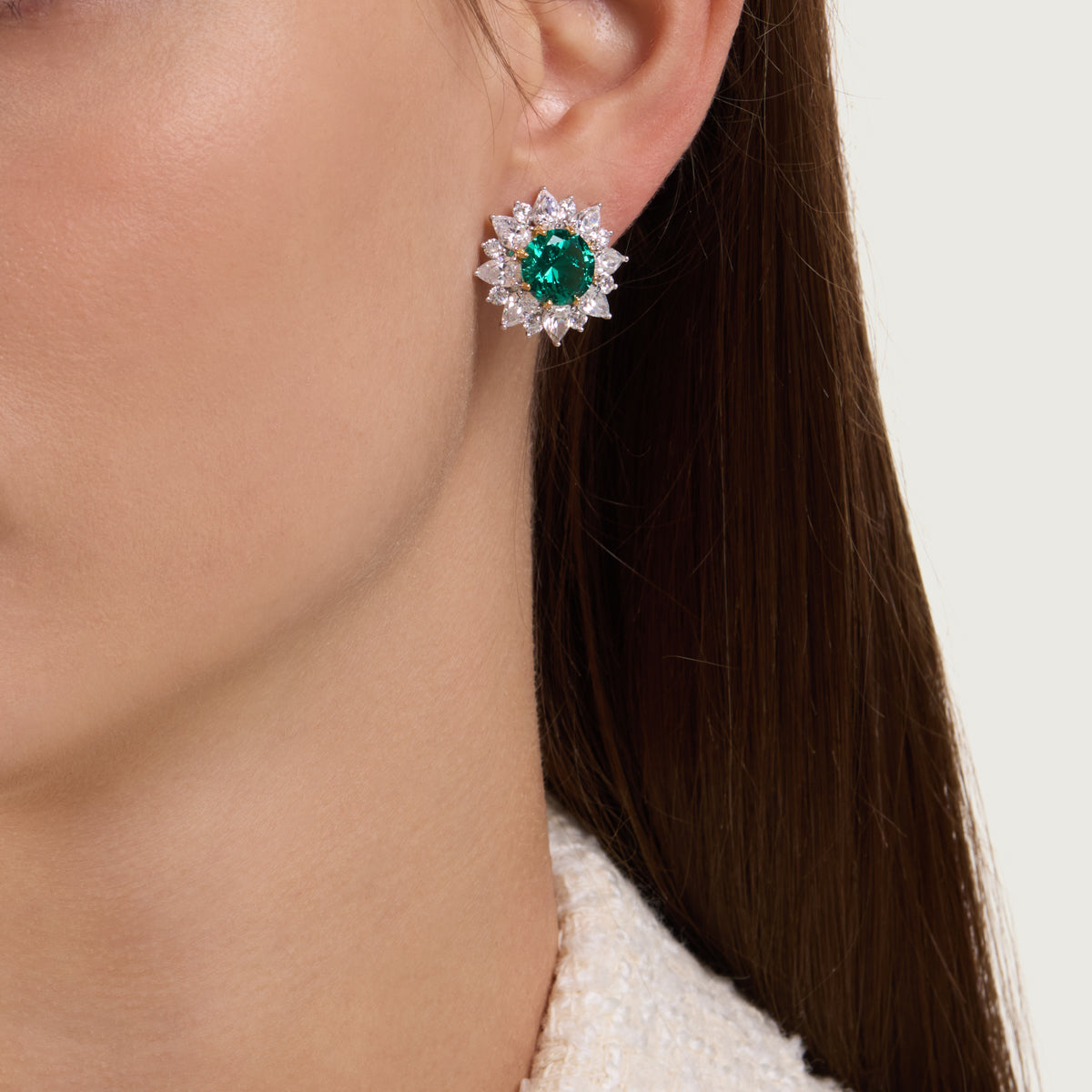 Radiant Emerald Blossom Diamond Earring