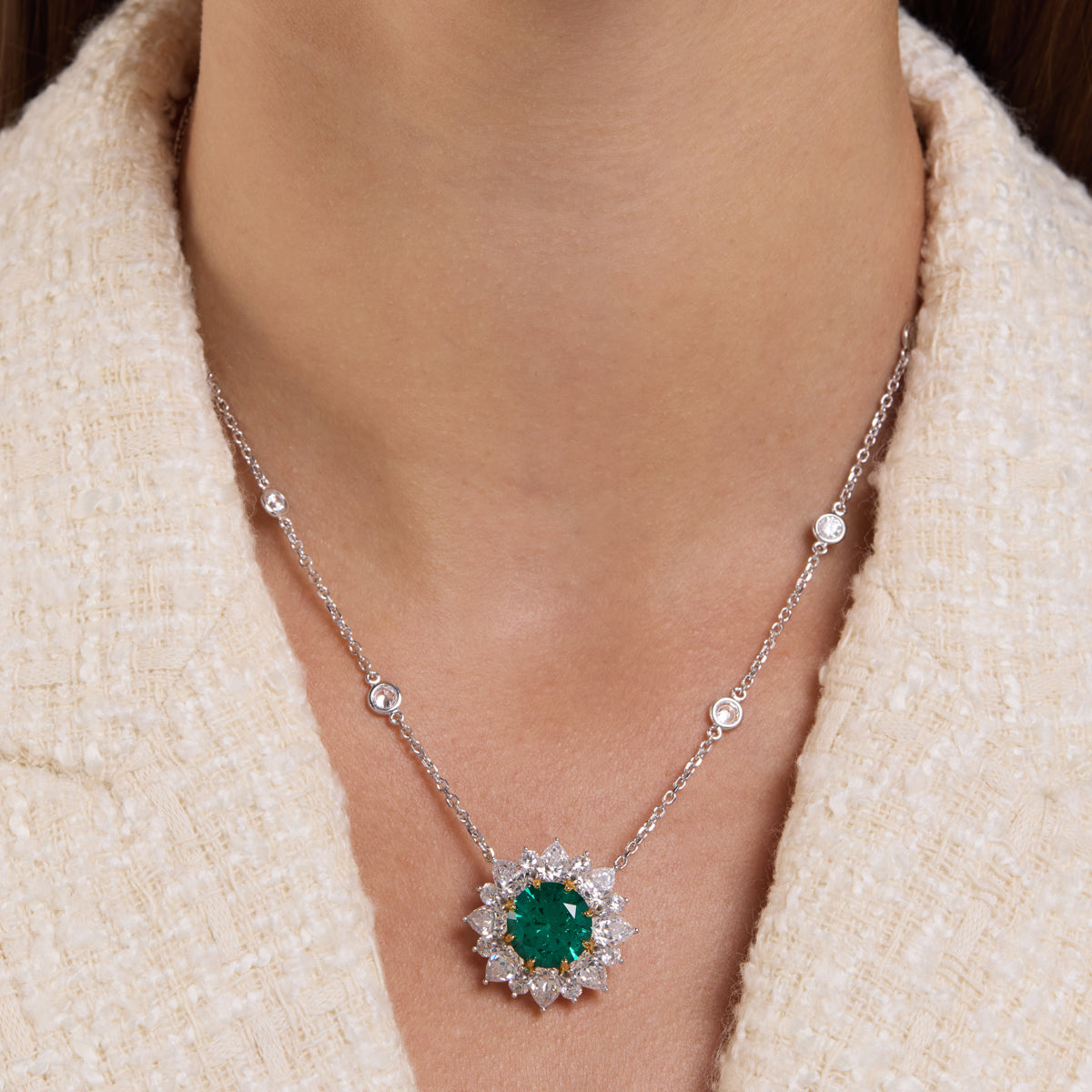 Radiant Emerald Blossom Diamond Necklace