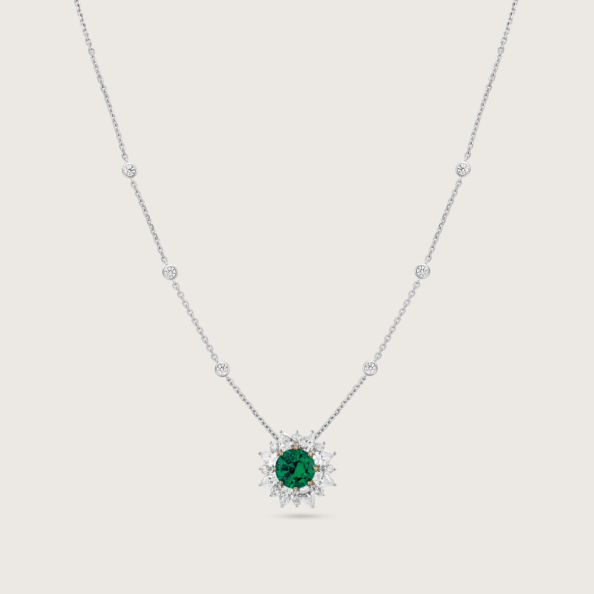 Radiant Emerald Blossom Diamond Necklace