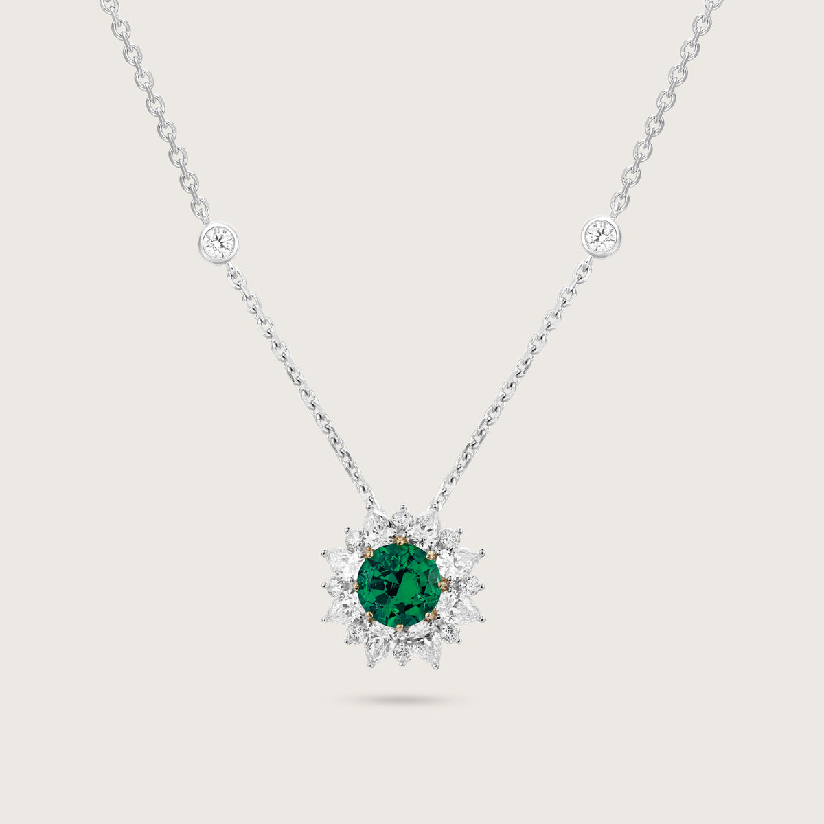 Radiant Emerald Blossom Diamond Necklace