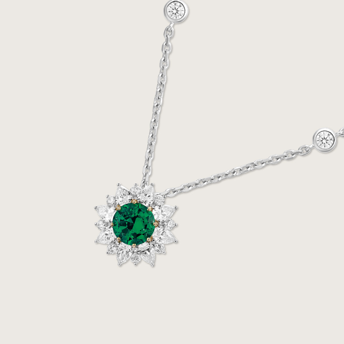 Radiant Emerald Blossom Diamond Necklace