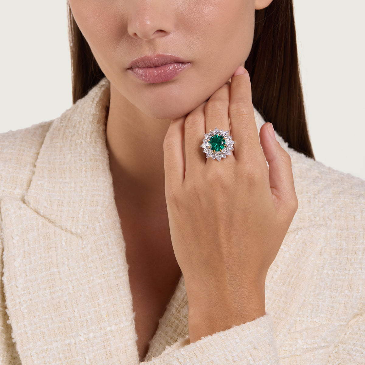 Radiant Emerald Blossom Diamond Ring