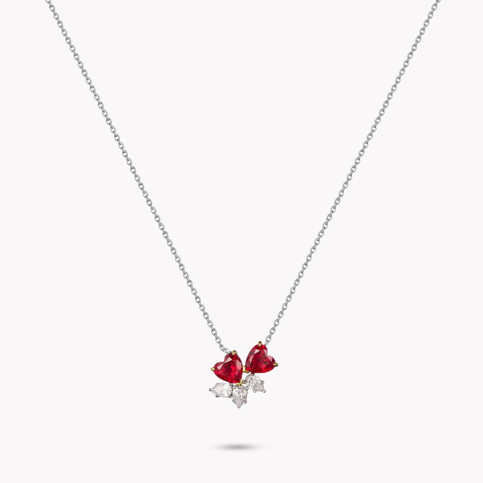 Fancy Love Pendent with Heart Shape Created Rubies & White Pear Simulated Diamonds
