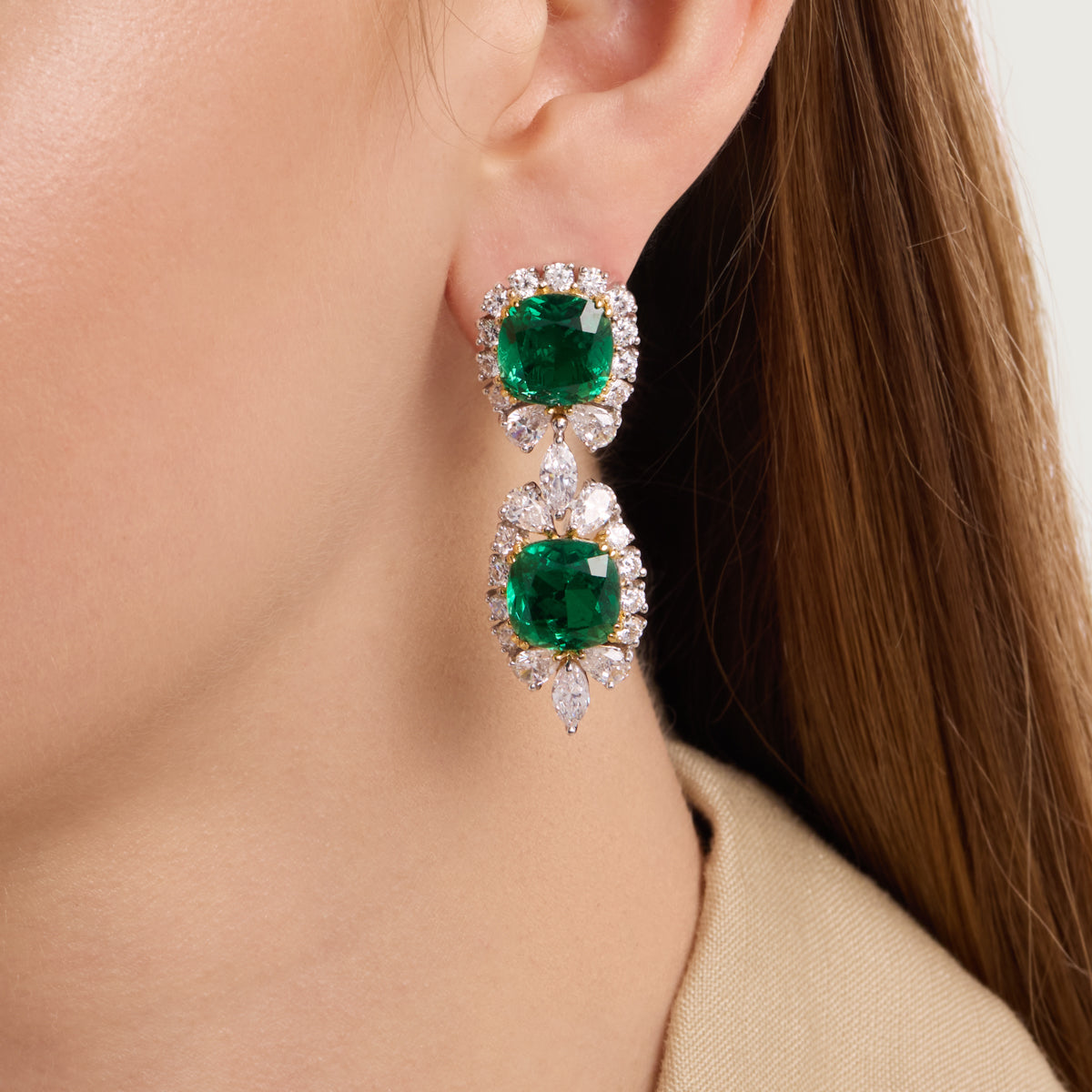 Emerald & Diamond Drop Earrings