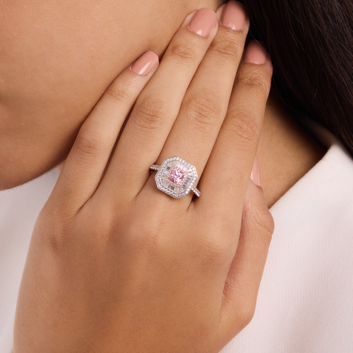 Rose Quartz Cushion Glow Ring