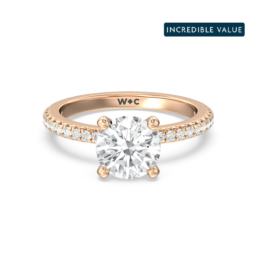 French Cut Pave Lab Diamond Engagement Ring - 14KT White Gold Round