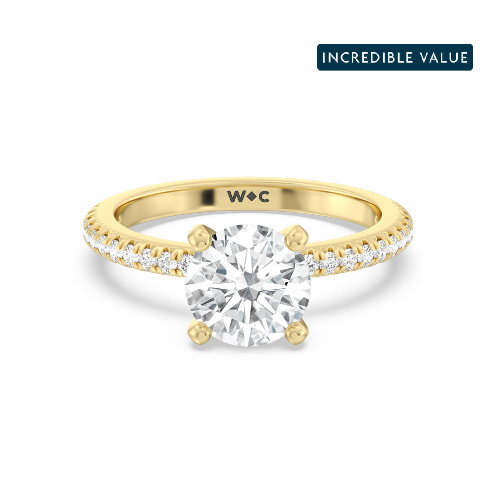 French Cut Pave Lab Diamond Engagement Ring - 14KT White Gold Round