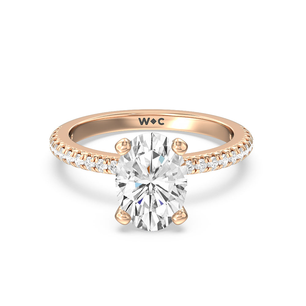 French Cut Pave Lab Diamond Engagement Ring - 14KT White Gold Oval