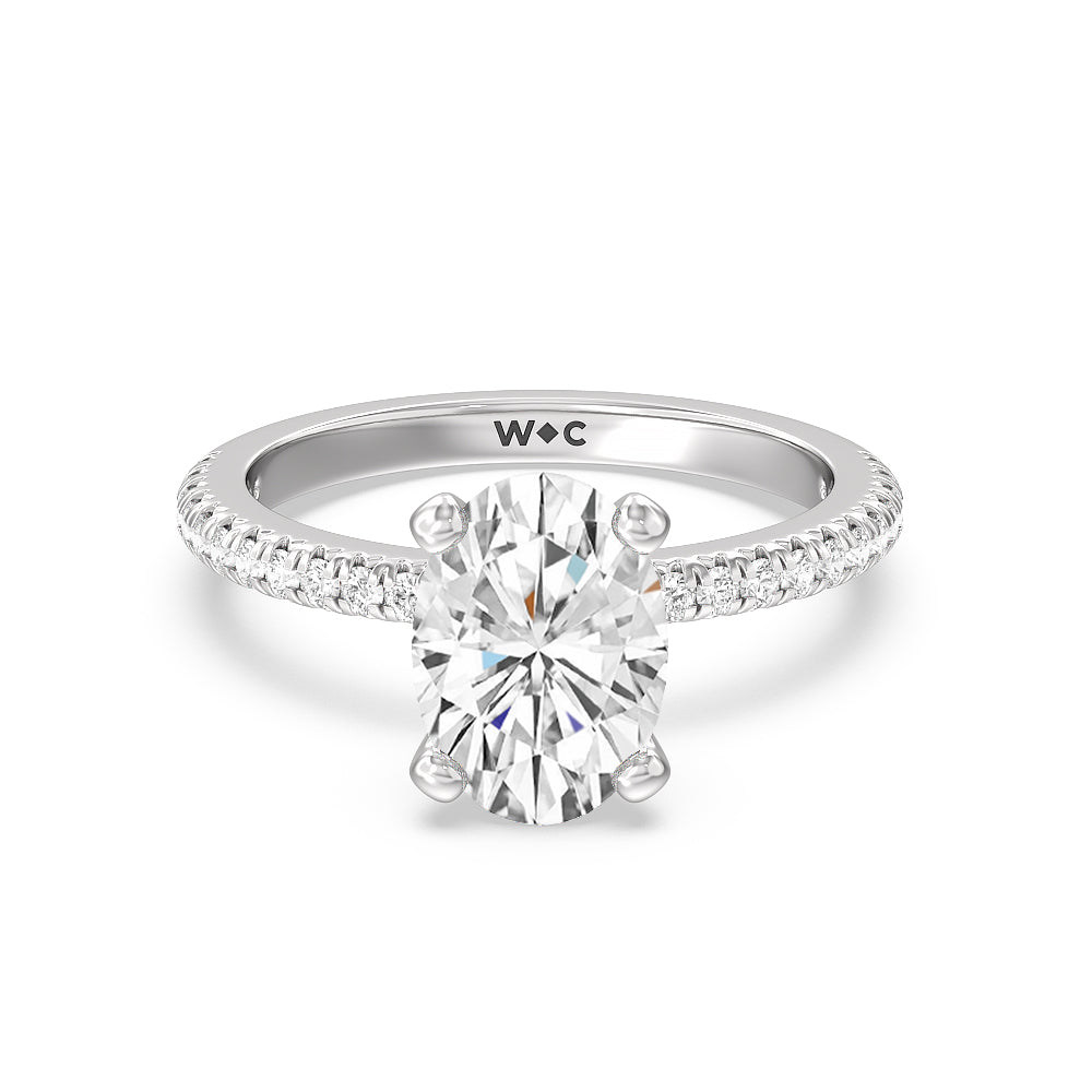 French Cut Pave Lab Diamond Engagement Ring - 14KT White Gold Round