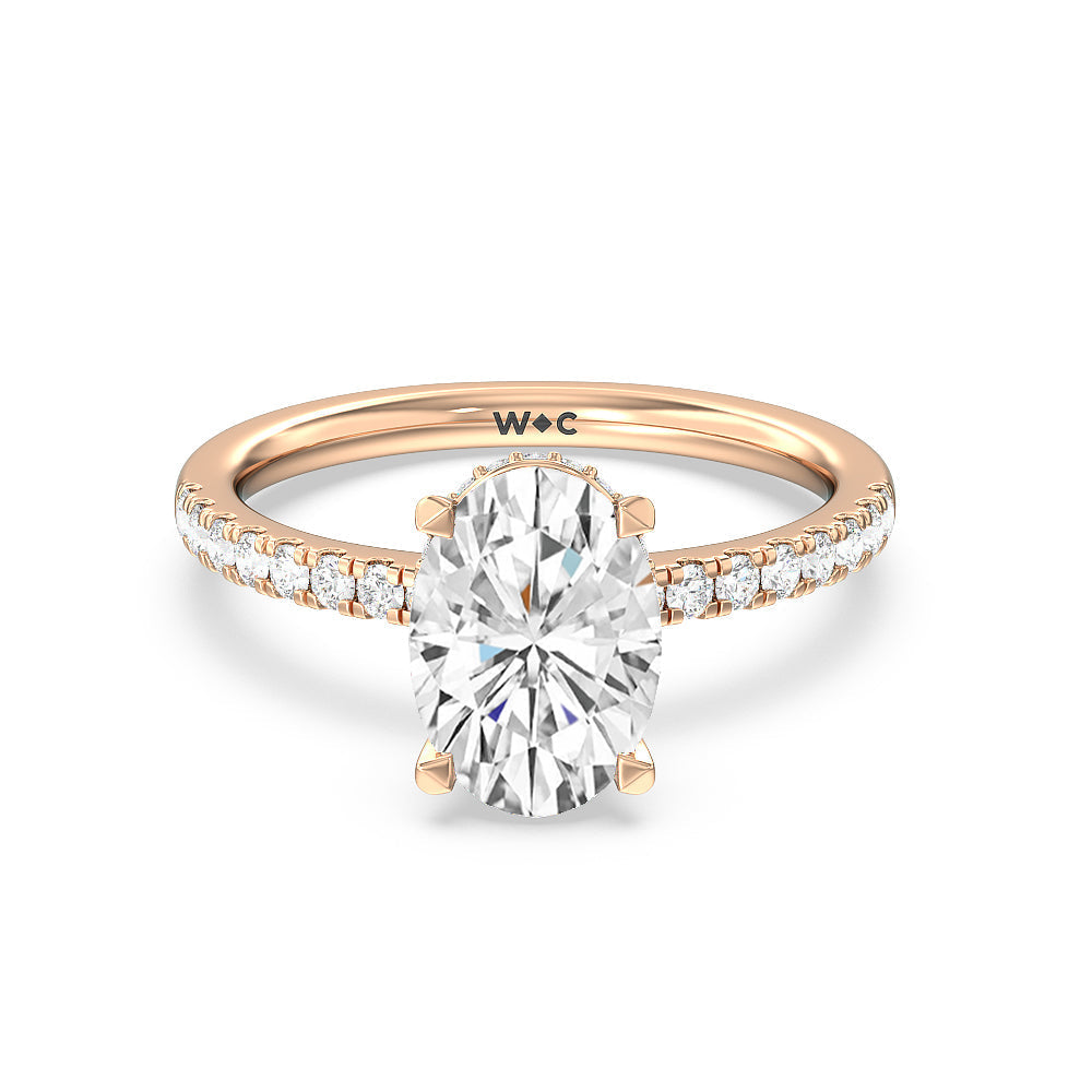 Petite Pave Hidden Halo Engagement Ring - 14KT White Gold Round