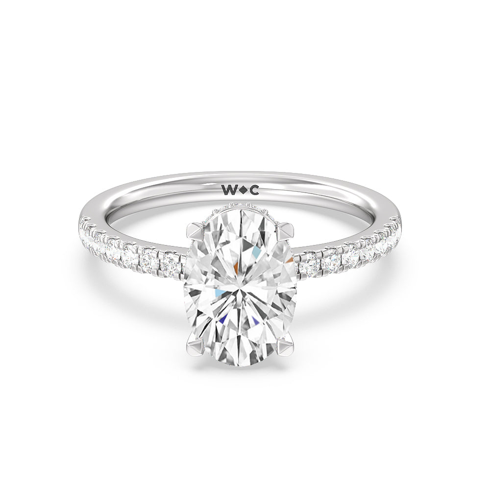 Petite Pave Hidden Halo Engagement Ring - 14KT White Gold Round