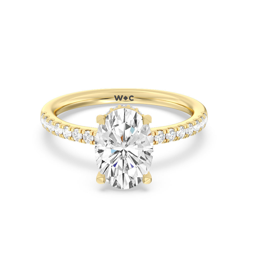 Petite Pave Hidden Halo Engagement Ring - 14KT White Gold Round
