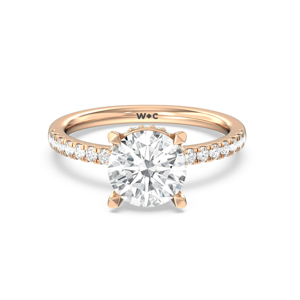 Petite Pave Hidden Halo Engagement Ring - 14KT White Gold Round