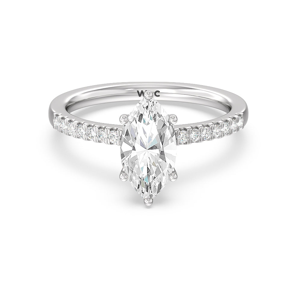 Arc Hidden Halo Engagement Ring - 14KT White Gold Oval