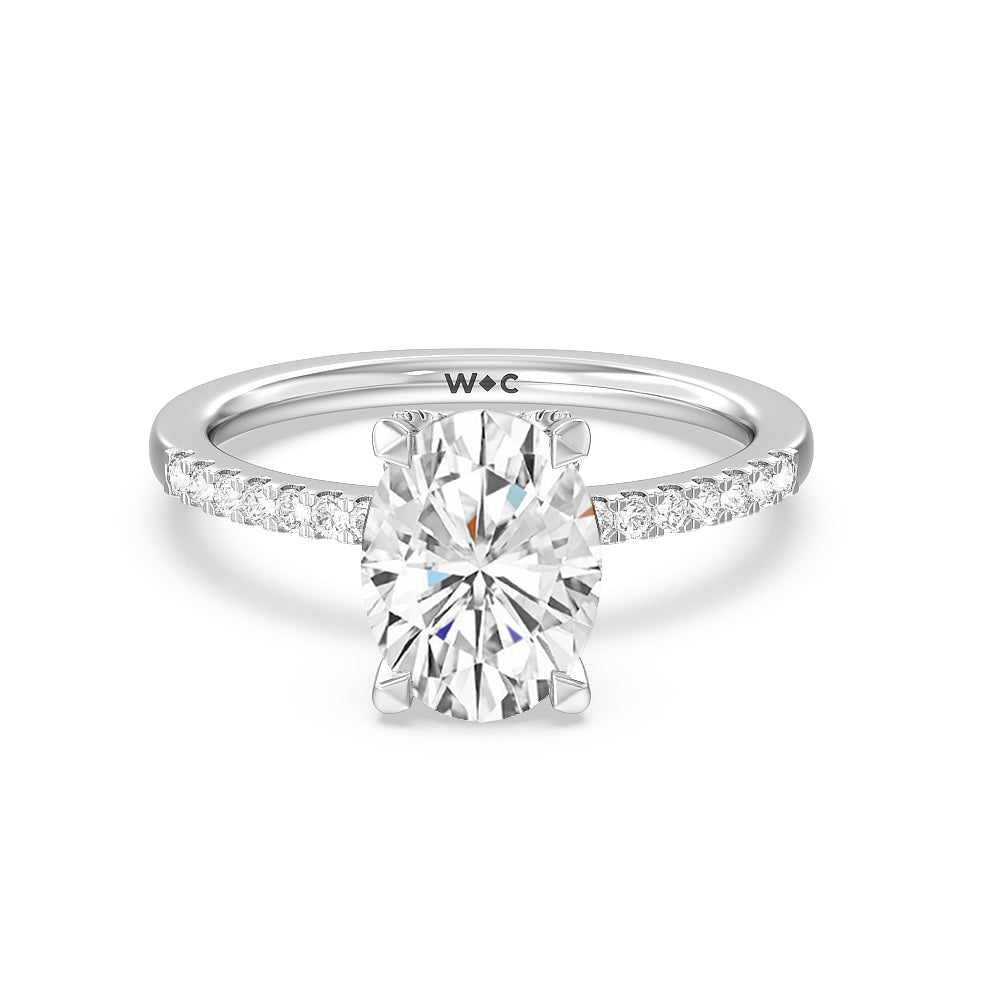 Arc Hidden Halo Engagement Ring - 14KT White Gold Round
