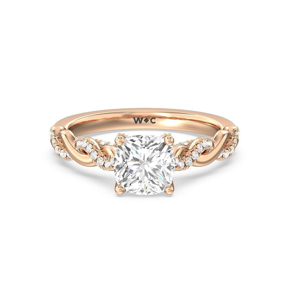 Vintage Glamour Twisted Lab Diamond Engagement Ring - 14KT White Gold Cushion