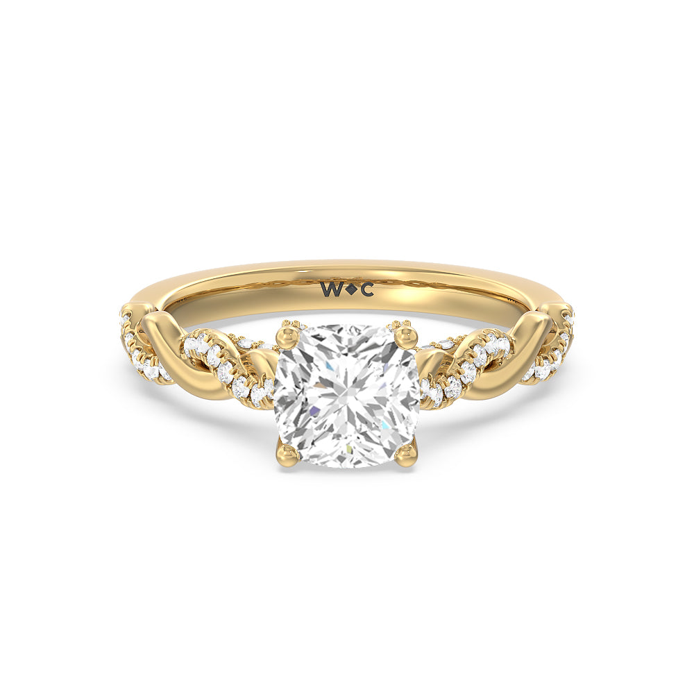 Vintage Glamour Twisted Lab Diamond Engagement Ring - 14KT White Gold Cushion
