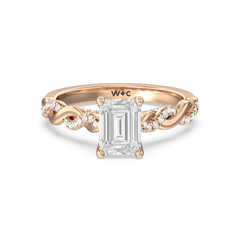 Vintage Glamour Twisted Lab Diamond Engagement Ring - 14KT White Gold Emerald