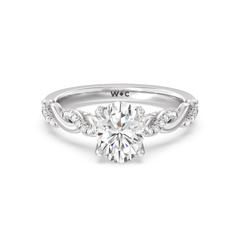 Vintage Glamour Twisted Lab Diamond Engagement Ring - 14KT White Gold Round