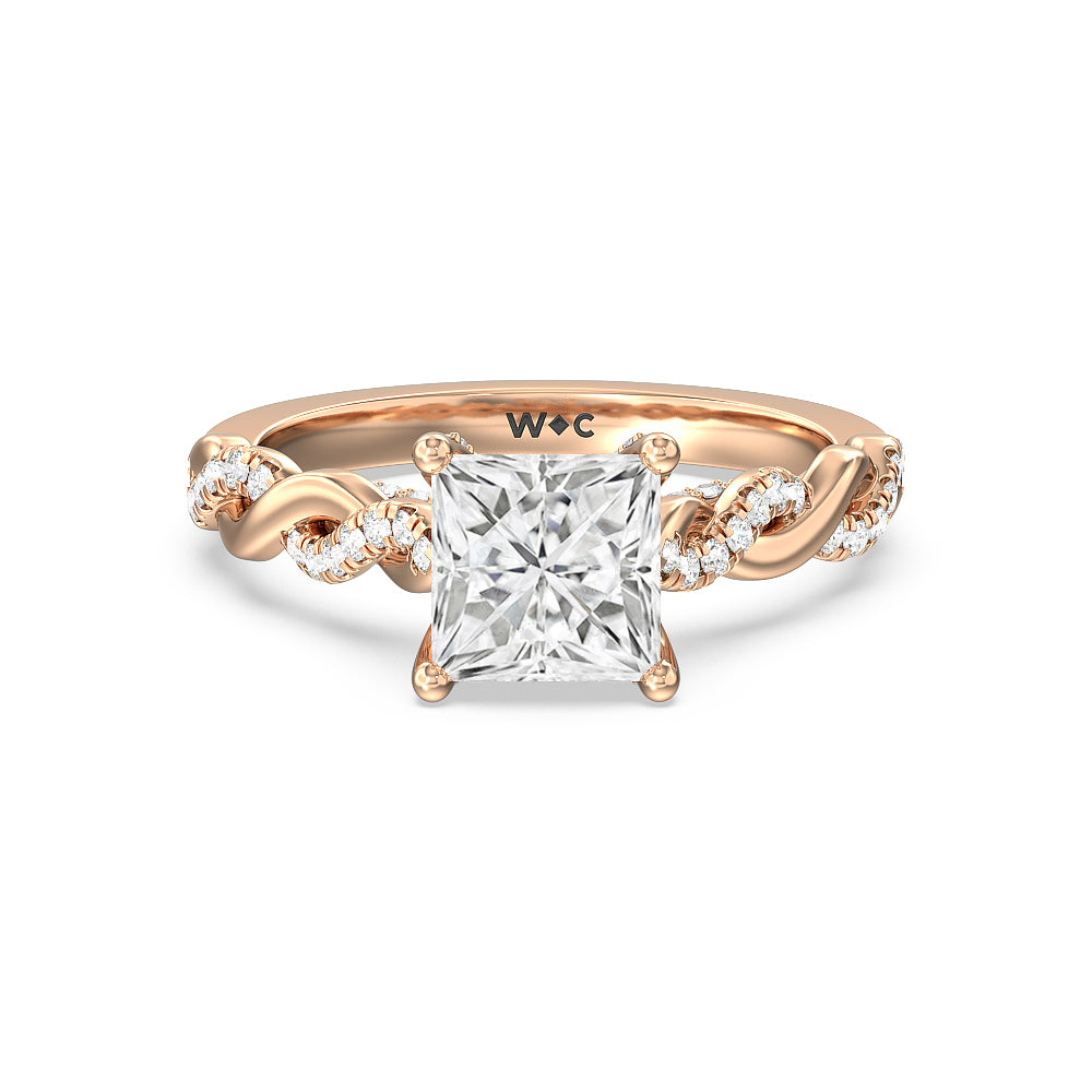 Vintage Glamour Twisted Lab Diamond Engagement Ring - 14KT White Gold Emerald