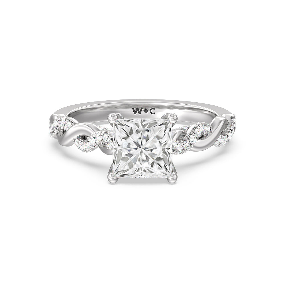 Vintage Glamour Twisted Lab Diamond Engagement Ring - 14KT White Gold Round