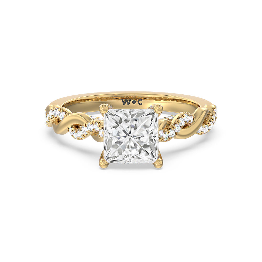 Vintage Glamour Twisted Lab Diamond Engagement Ring - 14KT White Gold Cushion