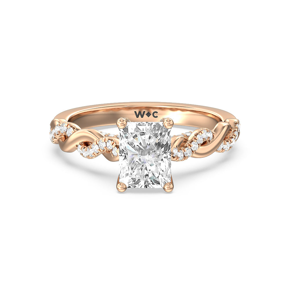 Vintage Glamour Twisted Lab Diamond Engagement Ring - 14KT White Gold Emerald