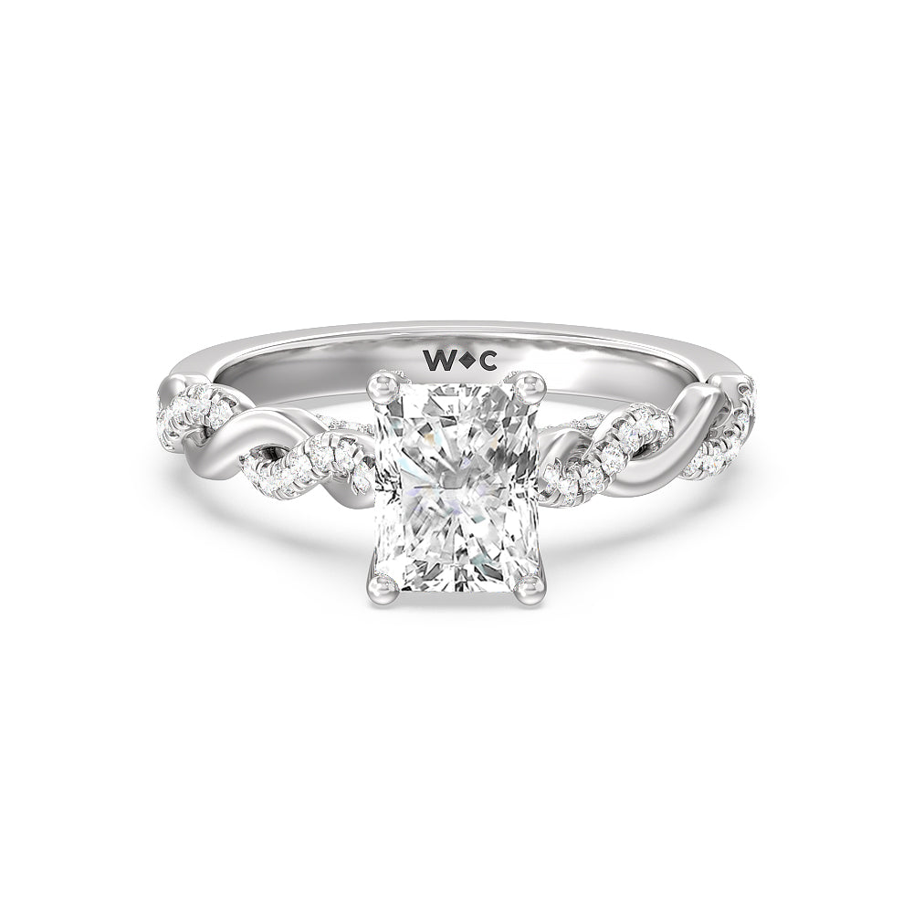 Vintage Glamour Twisted Lab Diamond Engagement Ring - 14KT White Gold Emerald
