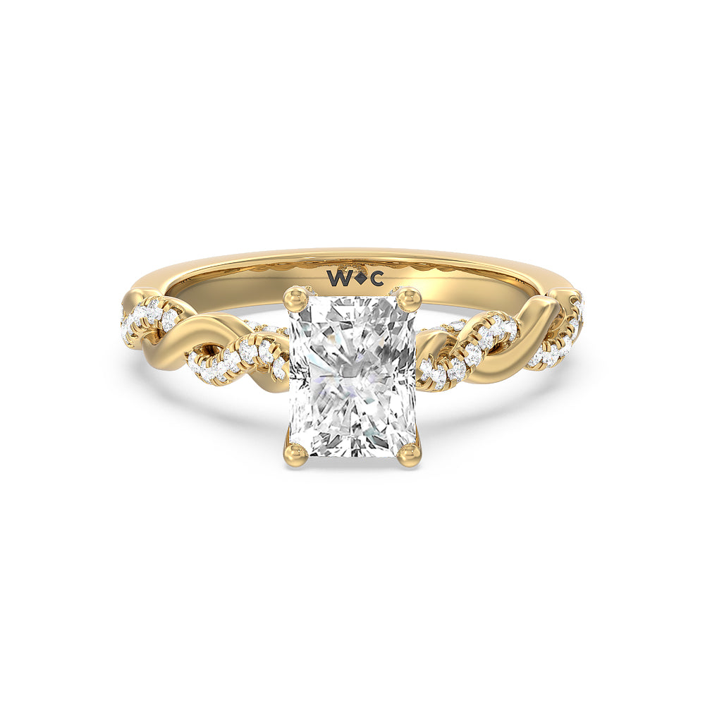 Vintage Glamour Twisted Lab Diamond Engagement Ring - 14KT White Gold Emerald
