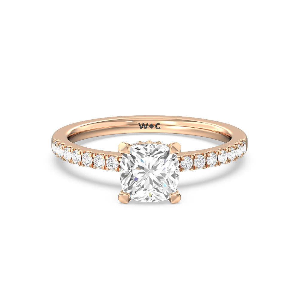 Petite Pave Hidden Halo Engagement Ring - 14KT White Gold Princess