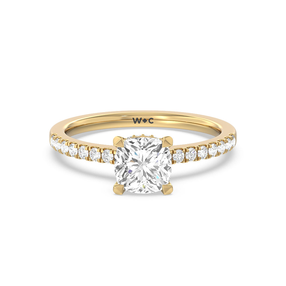 Petite Pave Hidden Halo Engagement Ring - 14KT White Gold Princess