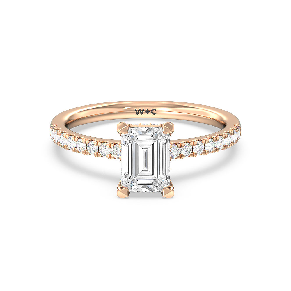 Petite Pave Hidden Halo Engagement Ring - 14KT White Gold Princess